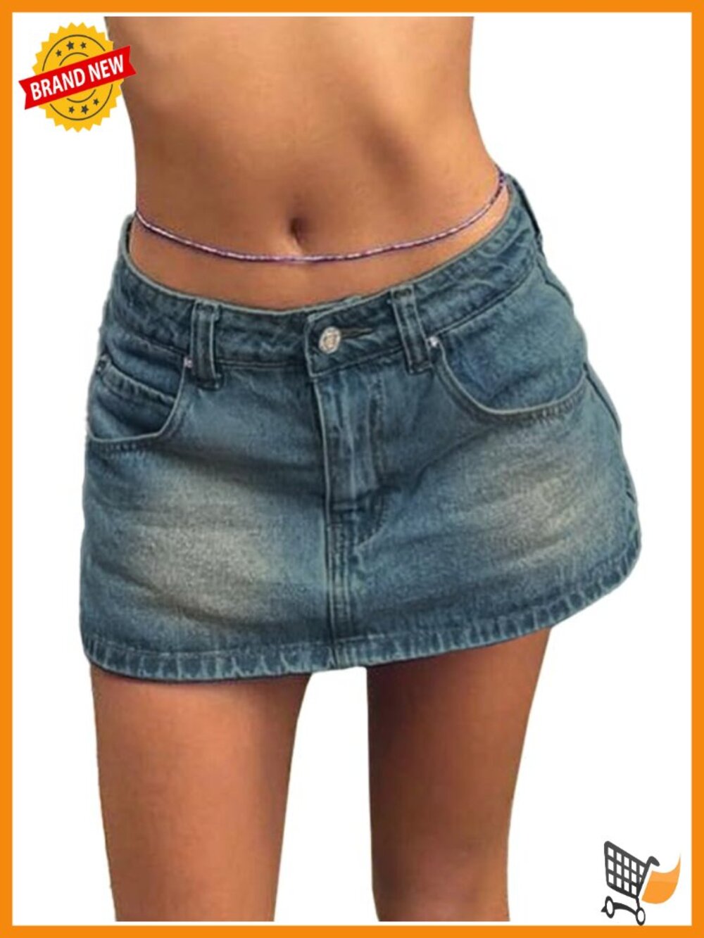 Denim Skort Stretchy Mid Waist Mini Skirt with Built-in Shorts